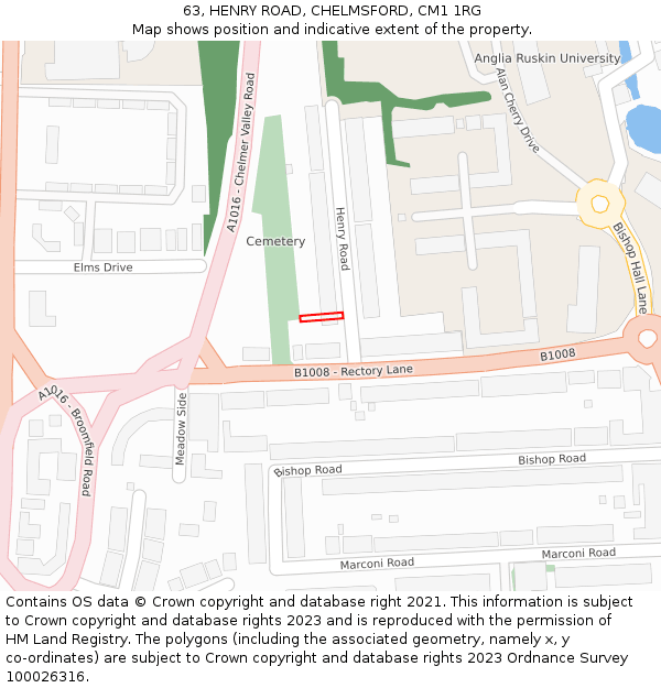 63, HENRY ROAD, CHELMSFORD, CM1 1RG: Location map and indicative extent of plot