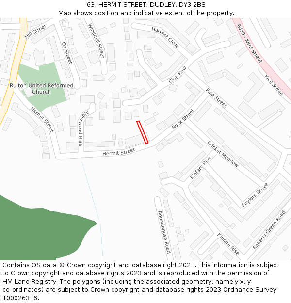 63, HERMIT STREET, DUDLEY, DY3 2BS: Location map and indicative extent of plot
