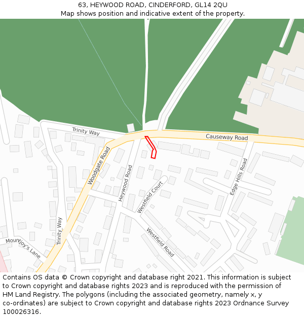 63, HEYWOOD ROAD, CINDERFORD, GL14 2QU: Location map and indicative extent of plot