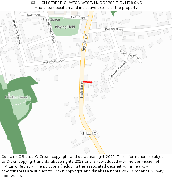 63, HIGH STREET, CLAYTON WEST, HUDDERSFIELD, HD8 9NS: Location map and indicative extent of plot