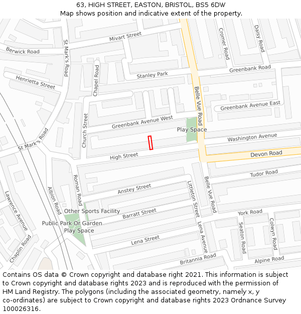 63, HIGH STREET, EASTON, BRISTOL, BS5 6DW: Location map and indicative extent of plot