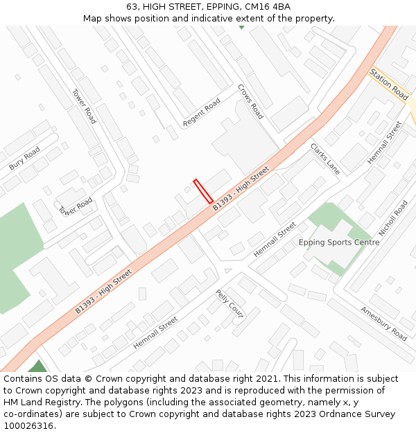 63, HIGH STREET, EPPING, CM16 4BA: Location map and indicative extent of plot