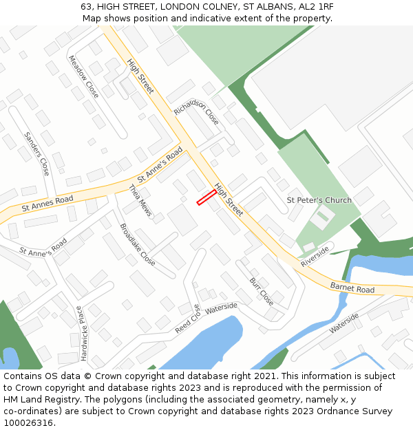 63, HIGH STREET, LONDON COLNEY, ST ALBANS, AL2 1RF: Location map and indicative extent of plot