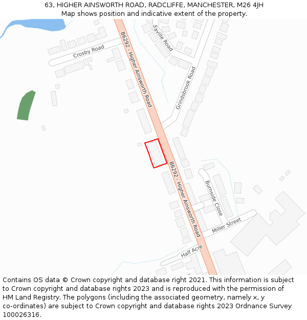 63, HIGHER AINSWORTH ROAD, RADCLIFFE, MANCHESTER, M26 4JH: Location map and indicative extent of plot