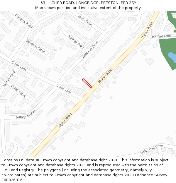 63, HIGHER ROAD, LONGRIDGE, PRESTON, PR3 3SY: Location map and indicative extent of plot