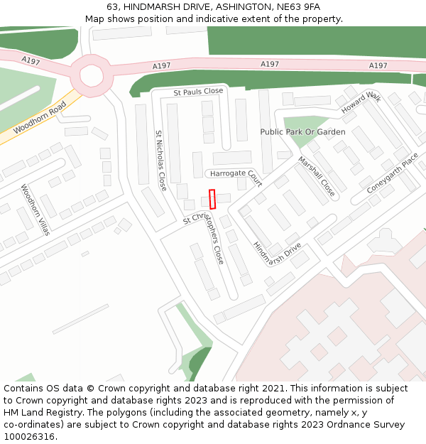 63, HINDMARSH DRIVE, ASHINGTON, NE63 9FA: Location map and indicative extent of plot