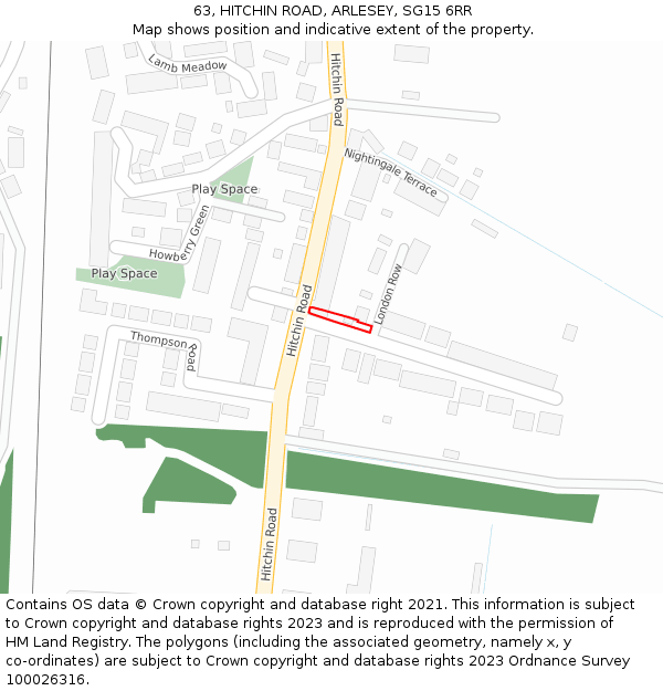 63, HITCHIN ROAD, ARLESEY, SG15 6RR: Location map and indicative extent of plot