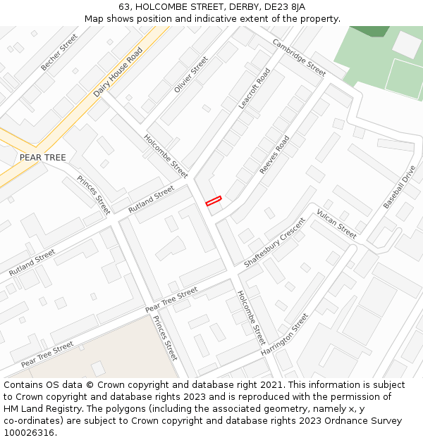 63, HOLCOMBE STREET, DERBY, DE23 8JA: Location map and indicative extent of plot