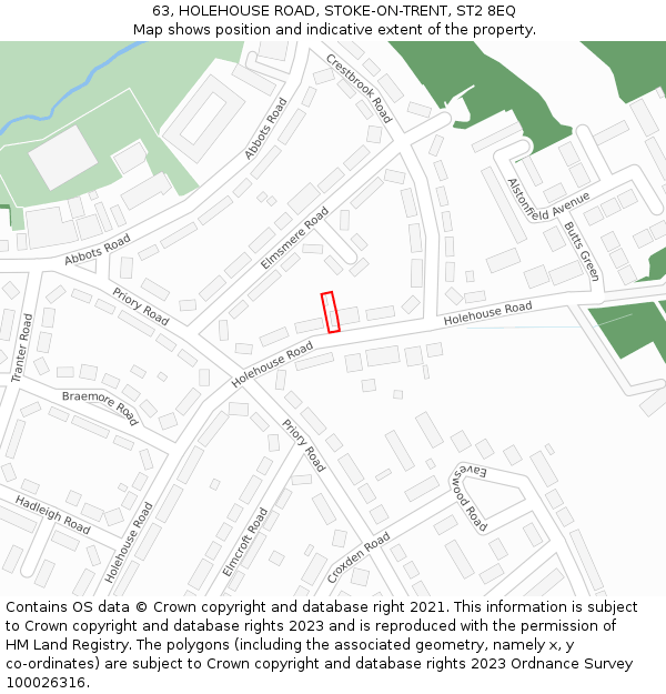 63, HOLEHOUSE ROAD, STOKE-ON-TRENT, ST2 8EQ: Location map and indicative extent of plot