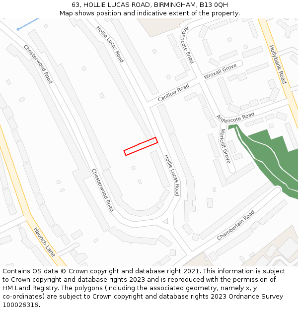 63, HOLLIE LUCAS ROAD, BIRMINGHAM, B13 0QH: Location map and indicative extent of plot