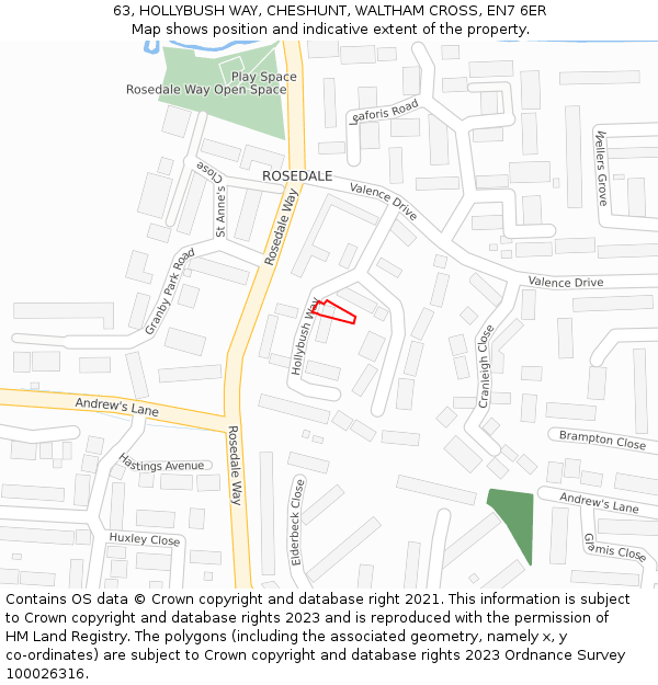 63, HOLLYBUSH WAY, CHESHUNT, WALTHAM CROSS, EN7 6ER: Location map and indicative extent of plot