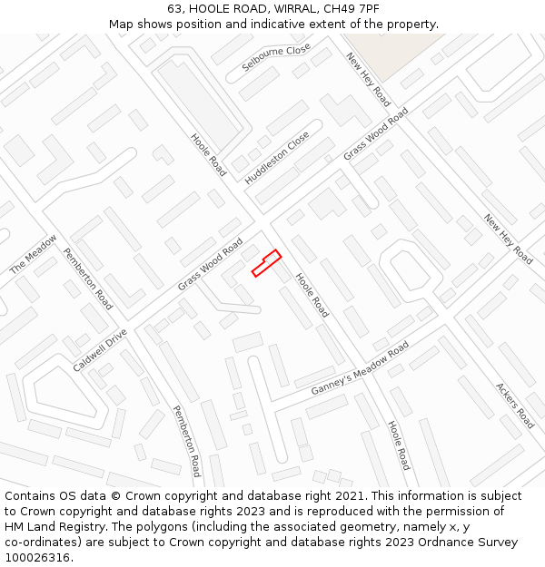 63, HOOLE ROAD, WIRRAL, CH49 7PF: Location map and indicative extent of plot