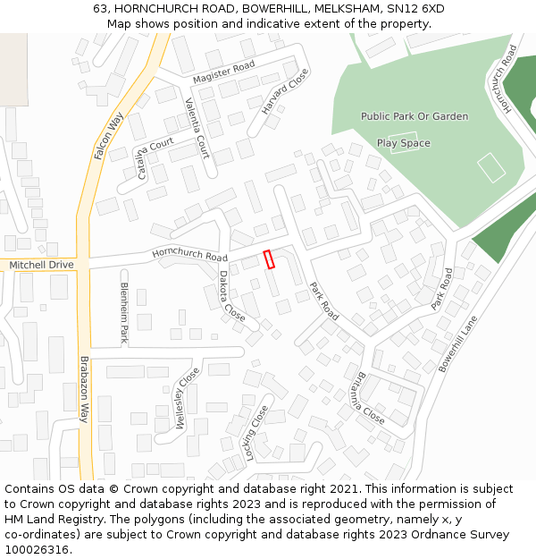 63, HORNCHURCH ROAD, BOWERHILL, MELKSHAM, SN12 6XD: Location map and indicative extent of plot