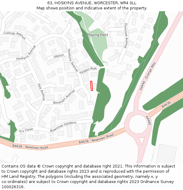 63, HOSKYNS AVENUE, WORCESTER, WR4 0LL: Location map and indicative extent of plot