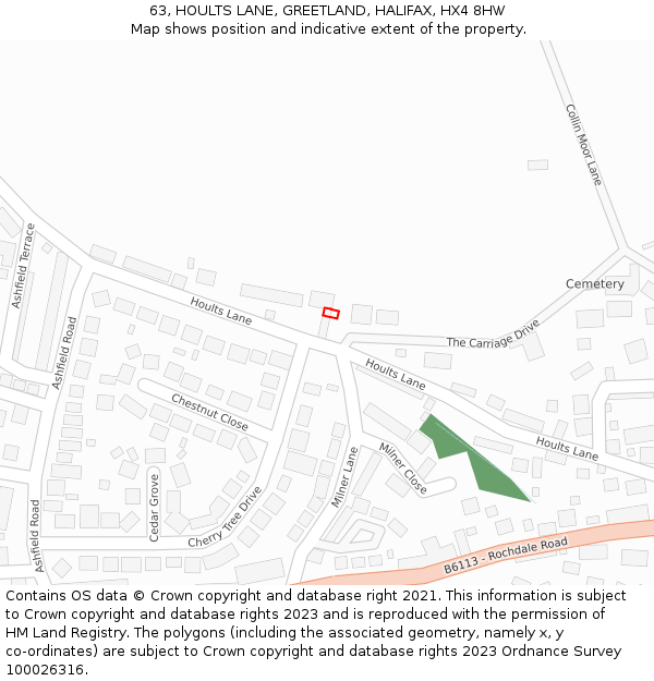 63, HOULTS LANE, GREETLAND, HALIFAX, HX4 8HW: Location map and indicative extent of plot