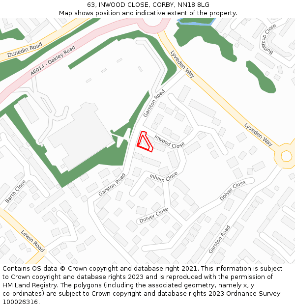 63, INWOOD CLOSE, CORBY, NN18 8LG: Location map and indicative extent of plot