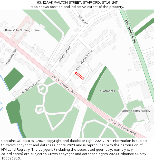 63, IZAAK WALTON STREET, STAFFORD, ST16 1HT: Location map and indicative extent of plot