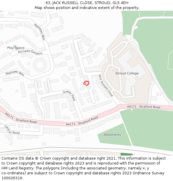 63, JACK RUSSELL CLOSE, STROUD, GL5 4EH: Location map and indicative extent of plot