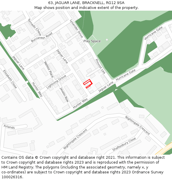63, JAGUAR LANE, BRACKNELL, RG12 9SA: Location map and indicative extent of plot