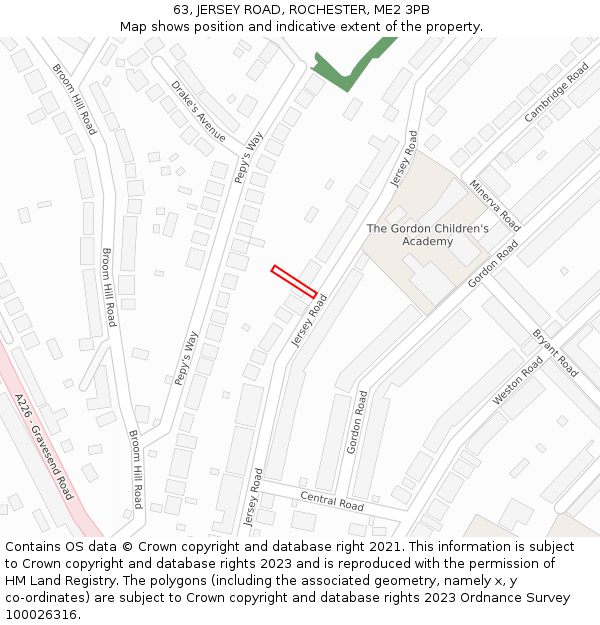 63, JERSEY ROAD, ROCHESTER, ME2 3PB: Location map and indicative extent of plot