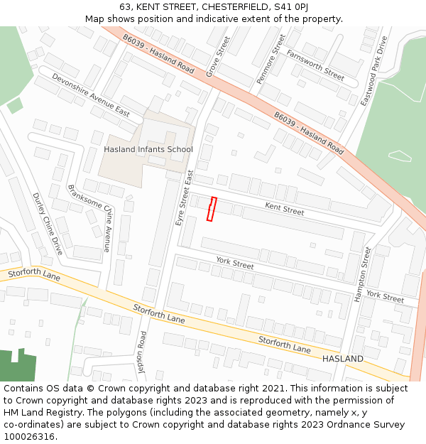 63, KENT STREET, CHESTERFIELD, S41 0PJ: Location map and indicative extent of plot