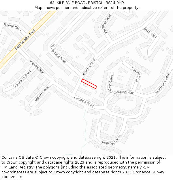 63, KILBIRNIE ROAD, BRISTOL, BS14 0HP: Location map and indicative extent of plot