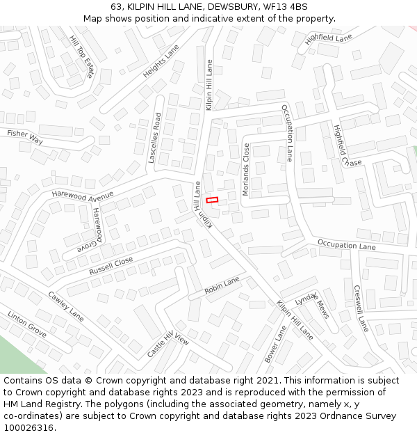 63, KILPIN HILL LANE, DEWSBURY, WF13 4BS: Location map and indicative extent of plot