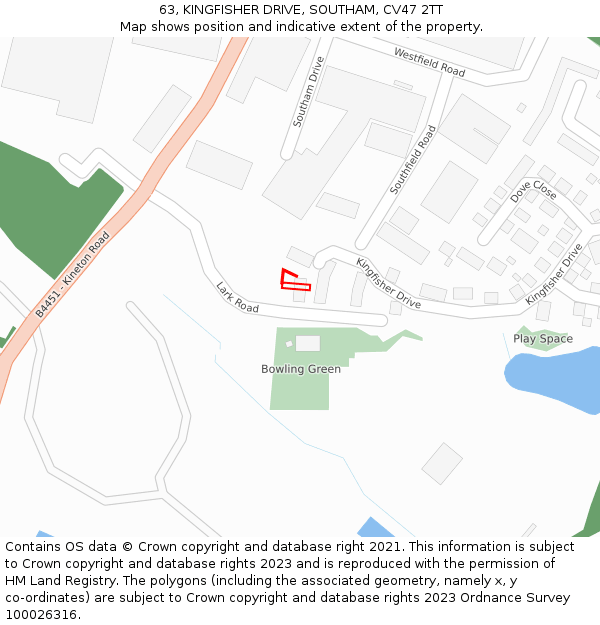63, KINGFISHER DRIVE, SOUTHAM, CV47 2TT: Location map and indicative extent of plot