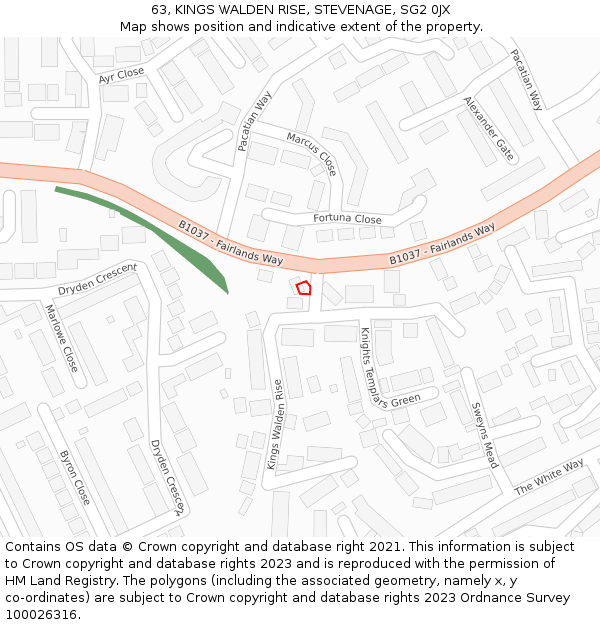 63, KINGS WALDEN RISE, STEVENAGE, SG2 0JX: Location map and indicative extent of plot