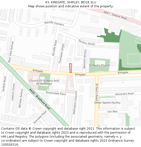 63, KIRKGATE, SHIPLEY, BD18 3LU: Location map and indicative extent of plot