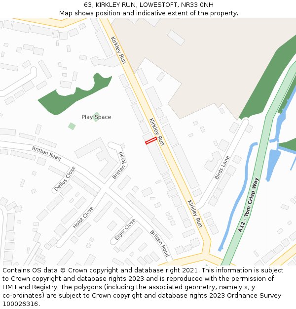 63, KIRKLEY RUN, LOWESTOFT, NR33 0NH: Location map and indicative extent of plot