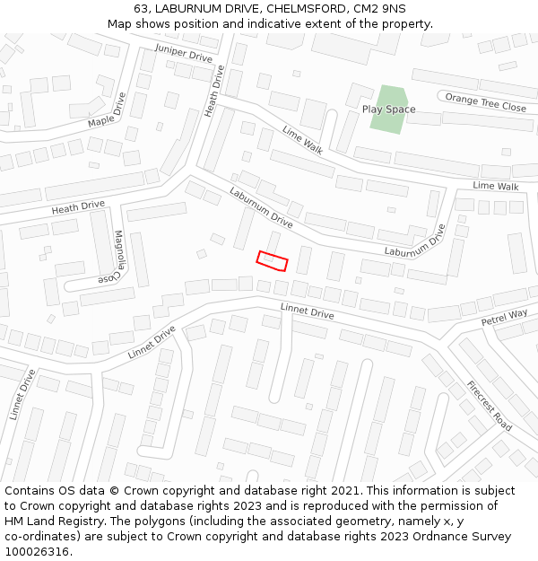63, LABURNUM DRIVE, CHELMSFORD, CM2 9NS: Location map and indicative extent of plot