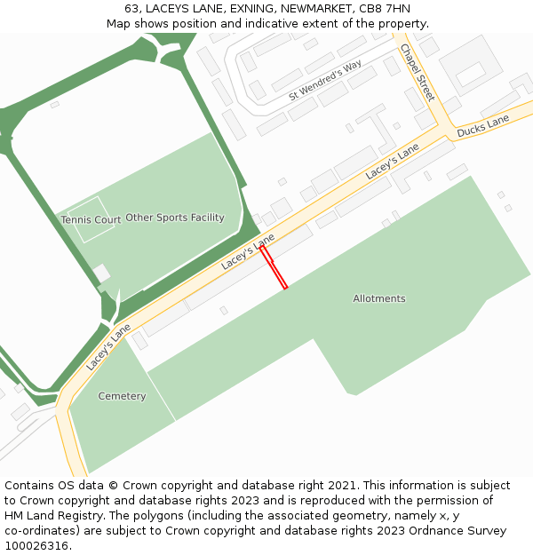 63, LACEYS LANE, EXNING, NEWMARKET, CB8 7HN: Location map and indicative extent of plot