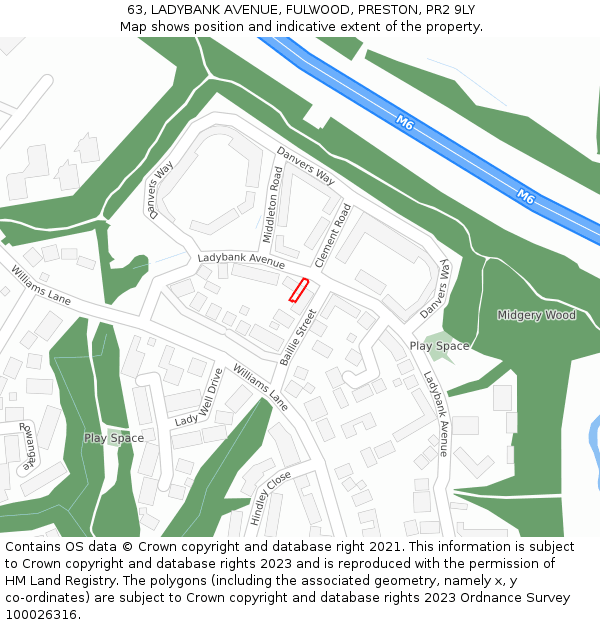 63, LADYBANK AVENUE, FULWOOD, PRESTON, PR2 9LY: Location map and indicative extent of plot