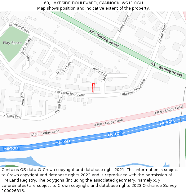 63, LAKESIDE BOULEVARD, CANNOCK, WS11 0GU: Location map and indicative extent of plot