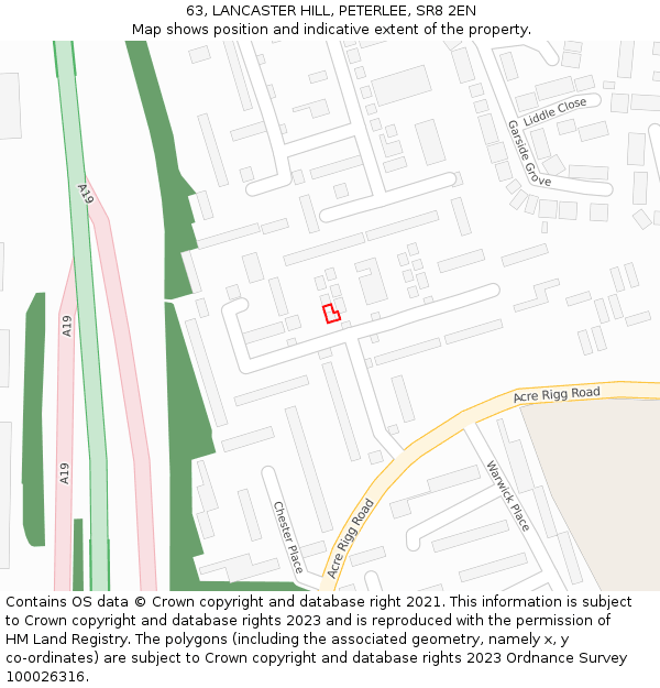 63, LANCASTER HILL, PETERLEE, SR8 2EN: Location map and indicative extent of plot