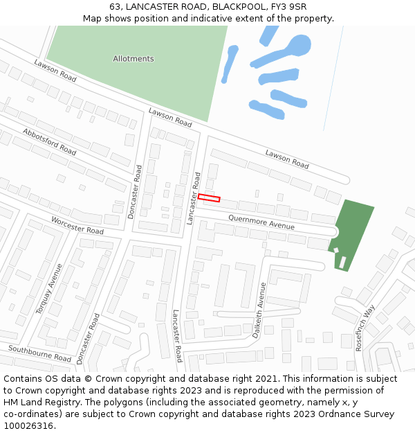63, LANCASTER ROAD, BLACKPOOL, FY3 9SR: Location map and indicative extent of plot