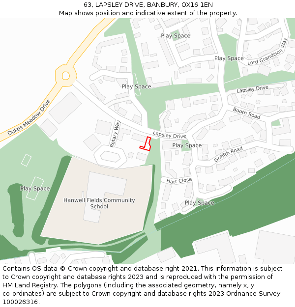 63, LAPSLEY DRIVE, BANBURY, OX16 1EN: Location map and indicative extent of plot