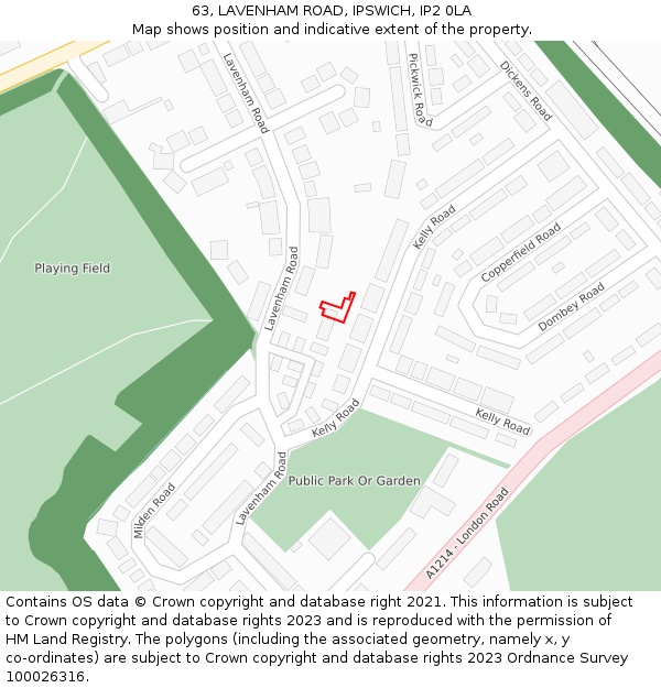 63, LAVENHAM ROAD, IPSWICH, IP2 0LA: Location map and indicative extent of plot