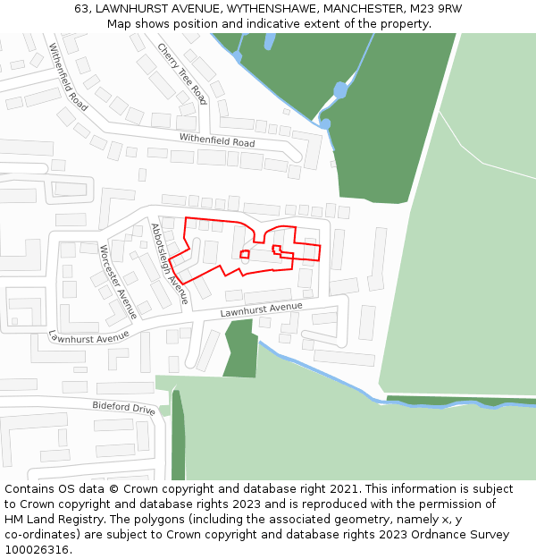 63, LAWNHURST AVENUE, WYTHENSHAWE, MANCHESTER, M23 9RW: Location map and indicative extent of plot