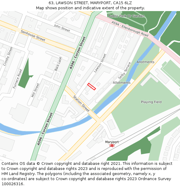 63, LAWSON STREET, MARYPORT, CA15 6LZ: Location map and indicative extent of plot