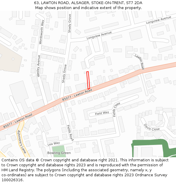 63, LAWTON ROAD, ALSAGER, STOKE-ON-TRENT, ST7 2DA: Location map and indicative extent of plot