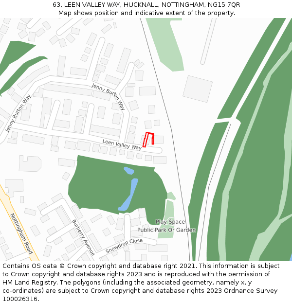 63, LEEN VALLEY WAY, HUCKNALL, NOTTINGHAM, NG15 7QR: Location map and indicative extent of plot