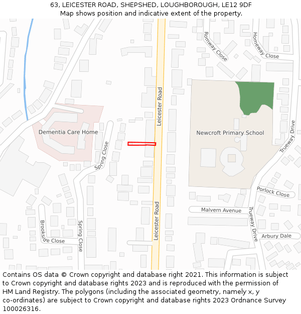63, LEICESTER ROAD, SHEPSHED, LOUGHBOROUGH, LE12 9DF: Location map and indicative extent of plot