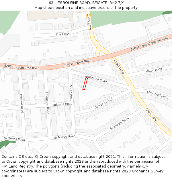 63, LESBOURNE ROAD, REIGATE, RH2 7JX: Location map and indicative extent of plot