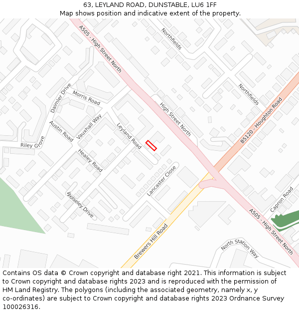 63, LEYLAND ROAD, DUNSTABLE, LU6 1FF: Location map and indicative extent of plot