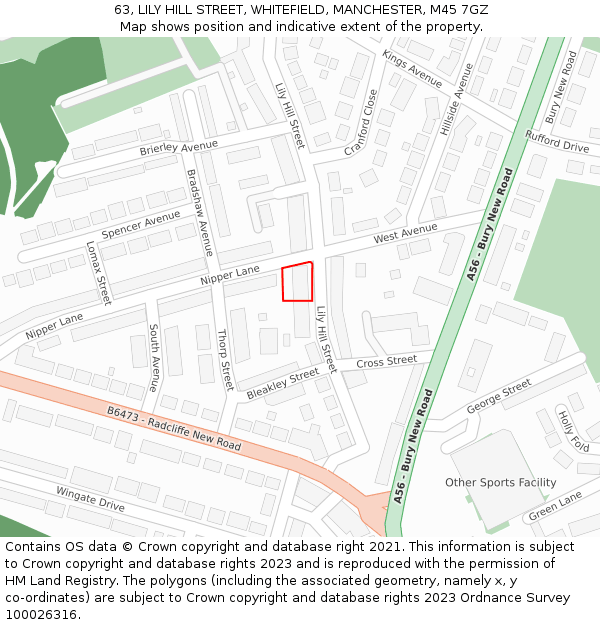63, LILY HILL STREET, WHITEFIELD, MANCHESTER, M45 7GZ: Location map and indicative extent of plot