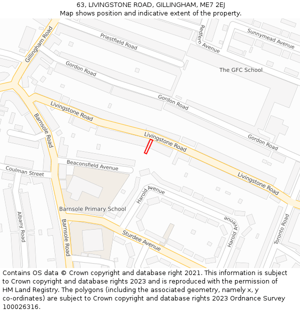 63, LIVINGSTONE ROAD, GILLINGHAM, ME7 2EJ: Location map and indicative extent of plot