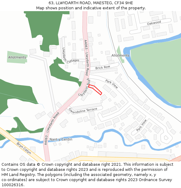 63, LLWYDARTH ROAD, MAESTEG, CF34 9HE: Location map and indicative extent of plot