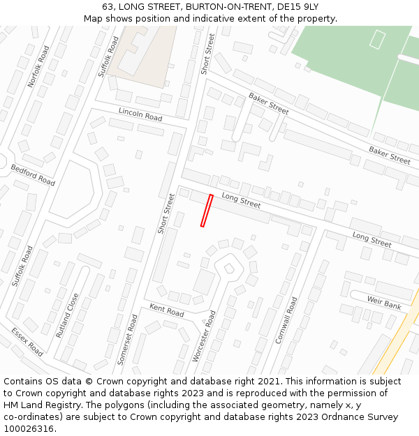 63, LONG STREET, BURTON-ON-TRENT, DE15 9LY: Location map and indicative extent of plot
